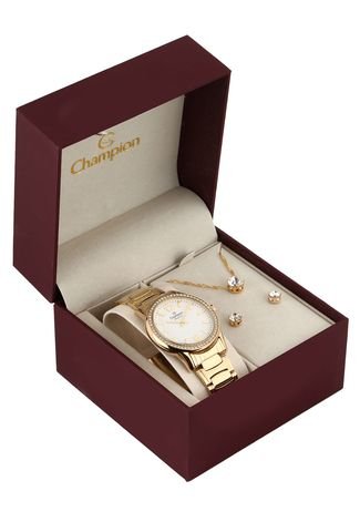 Kit 3pçs Relógio Champion CN28839W Dourado
