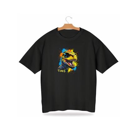 Camiseta de Crianças Oversized Infantil e Adolescente Juvenil T-Rex Colorido Tamanhos 2/4/6/8/10/12/14/16.Anos - Marca Alikids