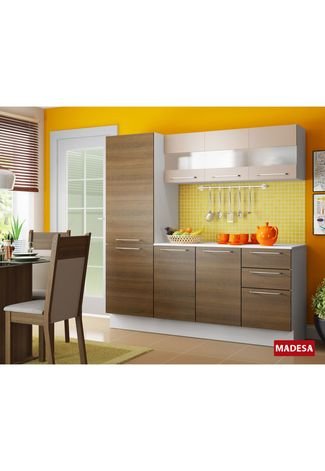 Cozinha Compacta Madesa Lara 3 Pçs - Branco/ Rustic/ Crema