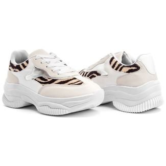 Sneaker Feminino Chunky Animal Print Zebra Flatform Casual Branco