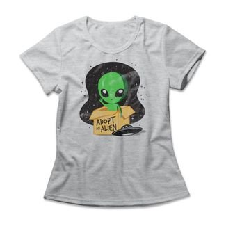 Camiseta Feminina Adopt An Alien - Mescla Cinza