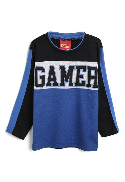 Camiseta Kyly Infantil Gamer Preto/Azul-Marinho - Marca Kyly