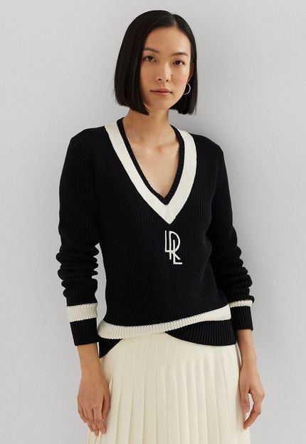 Blusa Tricot Lauren Ralph Lauren Ajustada Logo Preto - Marca Lauren Ralph Lauren