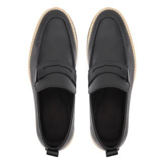 Sapato Oxford Masculino Loafer Tratorado Couro All Black Preto