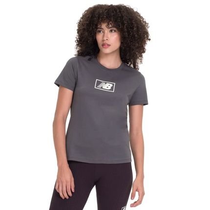 Camiseta Feminina New Balance Essentials Logo Cinza Escuro - Marca New Balance