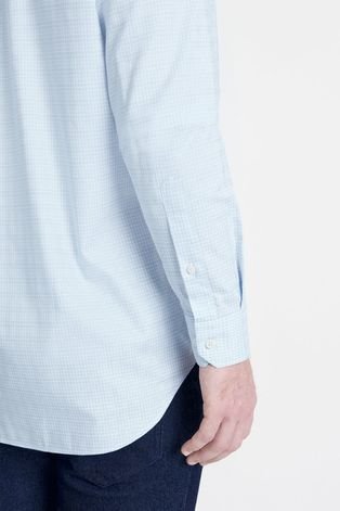 Camisa Reg Tricoline Micro Xadrez Branco Com Azul Claro