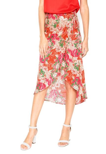 Saia FiveBlu Midi Floral Laranja - Marca FiveBlu