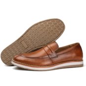 Sapato Social Mocassim Clássico Masculino Forro Couro Conforto Alta Flexibilidade Casual Caramelo - Marca FRANCA GRIFFE