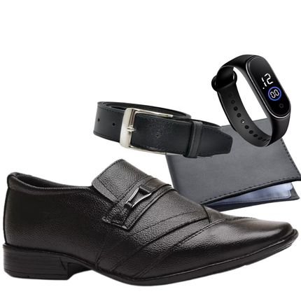 Kit Sapato Masculino Social Elegante Confortável com Carteira Relógio e Cinto - Marca CARLA MELLO