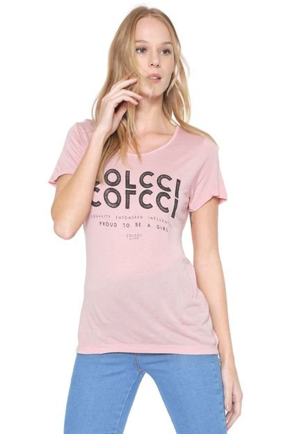 Camiseta Colcci Lettering Rosa - Marca Colcci