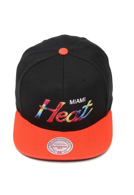 Boné Mitchell & Ness Snapback Tie Dye Miami Heat Preto/Laranja - Marca Mitchell & Ness