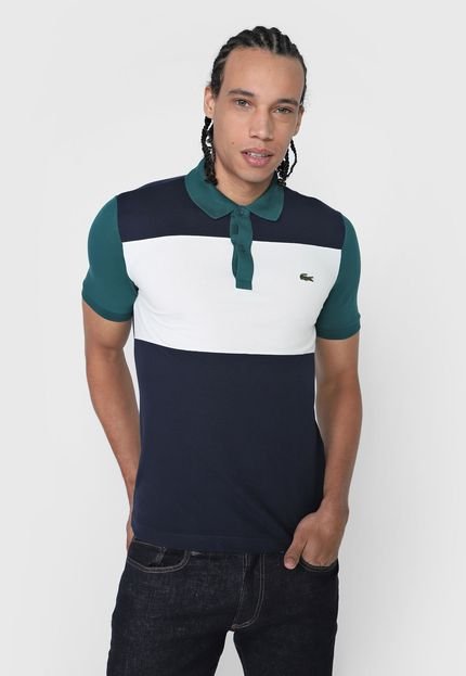 Camisa Polo Lacoste Slim Color Block Azul-Marinho/Verde - Marca Lacoste