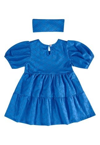 Vestido de Manga Curta e Faixa de Cabelo Quimby Azul