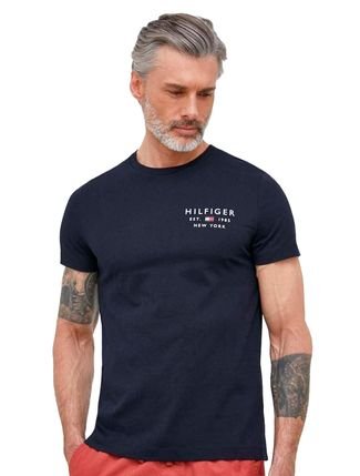 Camiseta Tommy Hilfiger Masculina Regular Brand Love Small Logo Azul Marinho