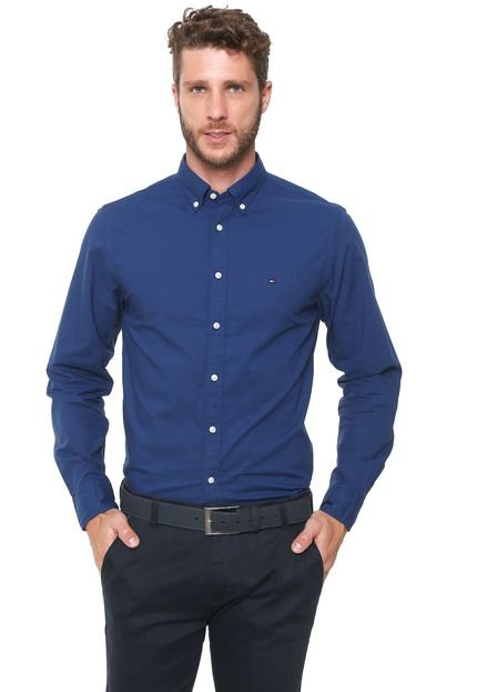 Camisa Tommy Hilfiger Reta Logo Azul-marinho - Marca Tommy Hilfiger