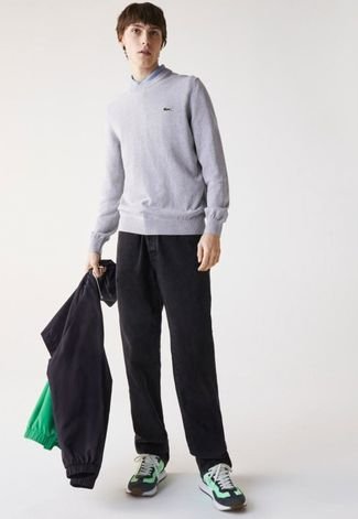 Suéter masculino em algodão orgânico com decote careca