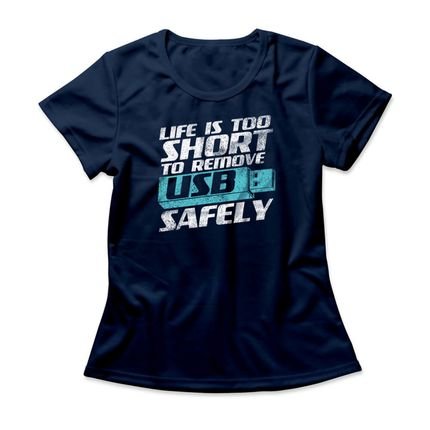 Camiseta Feminina Remove USB Safely - Azul Marinho - Marca Studio Geek 