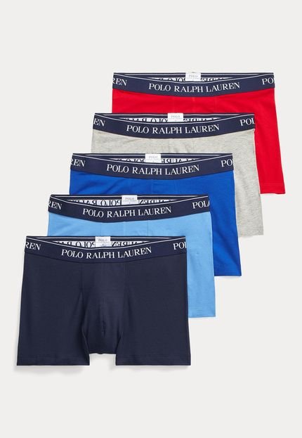 Kit 5pçs Cueca Polo Ralph Lauren Boxer Logo Azul/Vermelha - Marca Polo Ralph Lauren