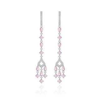 Brinco Chandellier com Quartzo Rosa e Safira em Prata 925