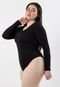 Body Plus Size Blusa Feminina Manga Longa Tecido Bolha Preto - Marca Rioutlet