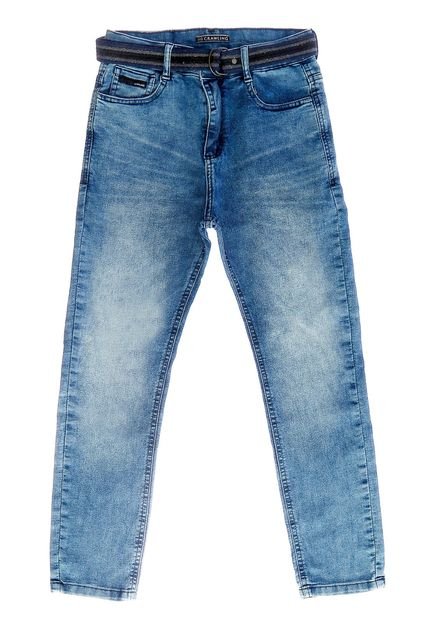 Calça Jeans Juvenil Menino Skinny Azul C/ Cinto Azul - Marca Crawling