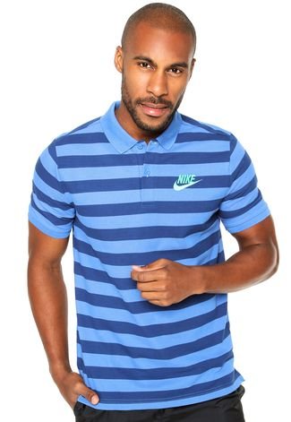 Camisa Polo Nike Sportswear PQ Striped BLD Match Up Azul