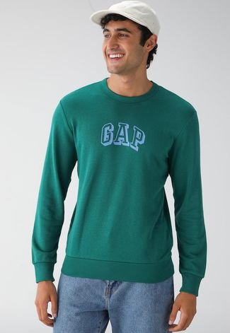 Blusa de Moletom Flanelada Fechada GAP Logo Verde