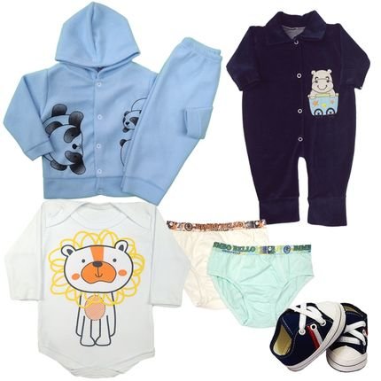 Kit Maternidade 7 Pçs Roupa de Bebê Plush Urso Panda Lindo Azul - Marca Koala Baby