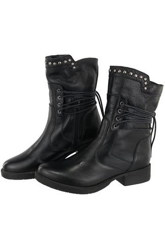 Bota Coturno Feminino em Couro Ravy Store Despojado Preto