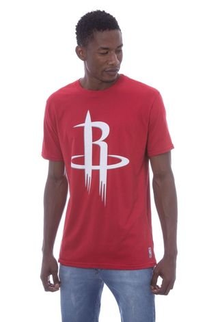 Camiseta NBA Estampada Big Logo Houston Rockets Casual Vermelha