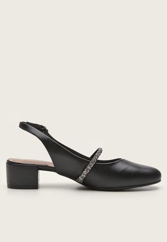 Scarpin Slingback Beira Rio Pedraria Preta