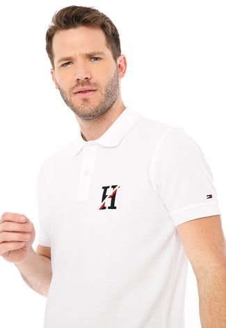 Camisa Polo Tommy Hilfiger Reta Bordada Branca - Compre Agora
