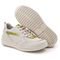 Tênis Casual Couro Sneaker Detalhes Metalizados Feminino Solado Chunky Emborrachado Amarração Confortável Off White   Verde - Marca Walk Easy