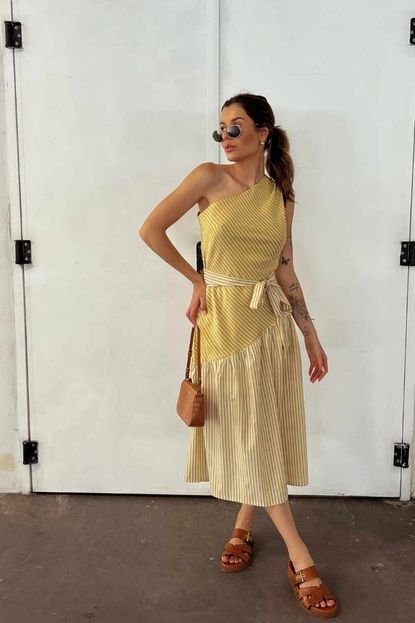 Vestido Vanibele  Listrado Amarelo - Marca Vanibele