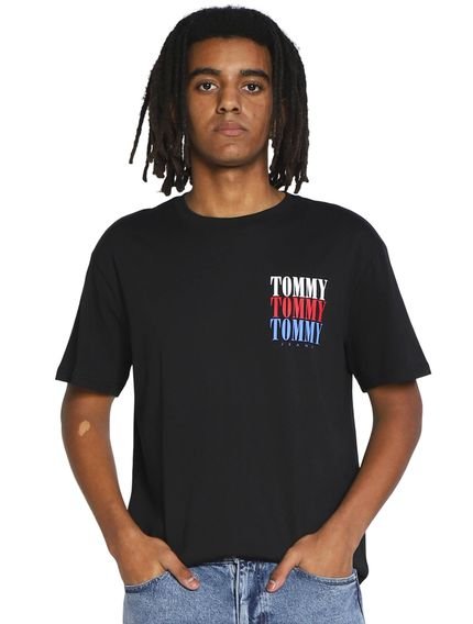 Camiseta Tommy Jeans Masculina Classic Multi Logo Preta - Marca Tommy Jeans