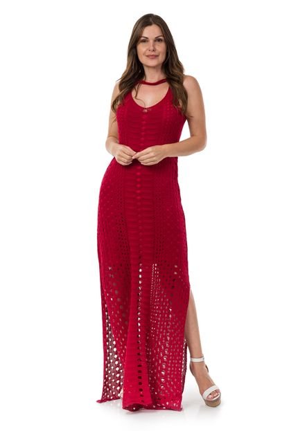 Vestido Pink Tricot Longo Com Fendas Destroyed Vermelho - Marca Pink Tricot