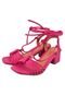Sandália Feminina Salto Alto 7cm Bloco Amarração Bico Quadrado Amarração  Rosa - Marca Rosa Chic Calçados