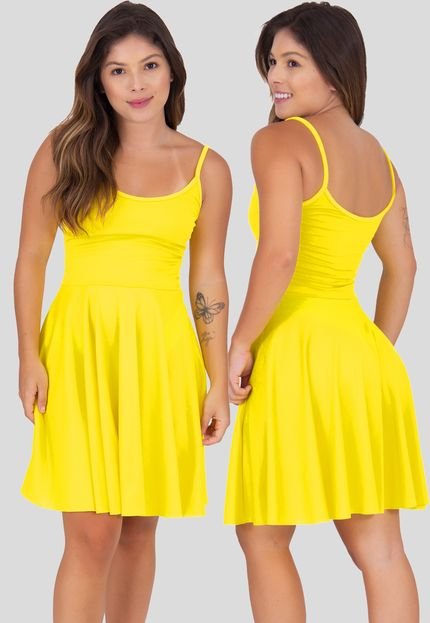 Vestido Feminino Canelado Ribana Godê  Amarelo - Marca Click Mais Bonita