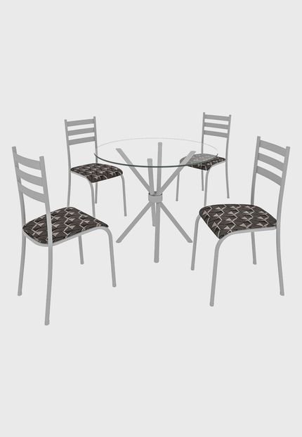 Conjunto 4 Cadeiras C/ Tampo De Vidro Redondo - Branco/Preto Branco Madmelos - Marca Madmelos