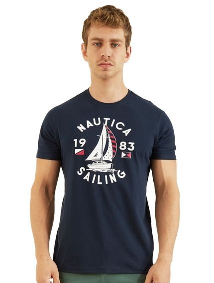 Camiseta Nautica Masculina 1983 Sailboat Sailing Azul Marinho - Marca Nautica