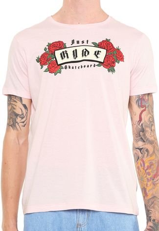 Camiseta Ride Skateboard Manga Curta Estampada Rosa