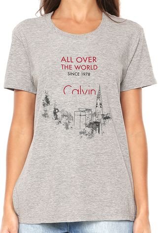 Camiseta Calvin Klein Jeans All Over The World Cinza