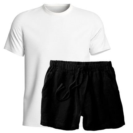 Conjunto Camiseta e Short Linho Premium Bermuda Masculina Moda Praia Luxo - Marca Opice