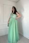 Vestido Longo de Festa Plus Size Curvy Micro tule com Brilho Renda Luciana Verde Tifanny - Marca Cia do Vestido