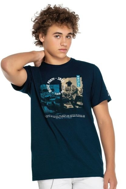 Camiseta Juvenil Menino Beats Music Party Elian Azul Marinho - Marca Elian