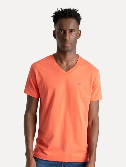 Camiseta Tommy Hilfiger Masculina Essential V-Neck Laranja Coral - Marca Tommy Hilfiger