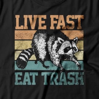 Camiseta Feminina Live Fast Eat Trash - Preto