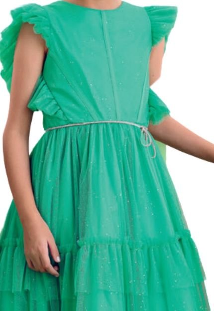 Vestido Verde Brilhoso Tule Infantil Petit Cherie 1 Verde - Marca Petit Cherie