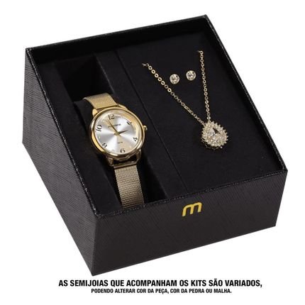 Kit Relógio Feminino Mondaine Dourado com Colar e Brincos Dourado - Marca Mondaine