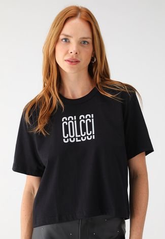 Camiseta Colcci Reta Estampada Preta
